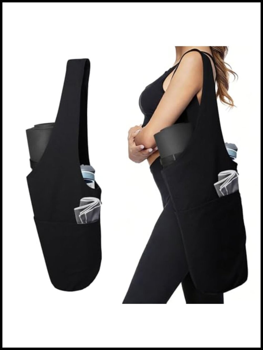 Heavy Duty Cotton Canvas Yoga Bag with Multi-Pocket Organizer, Large Gym Sports